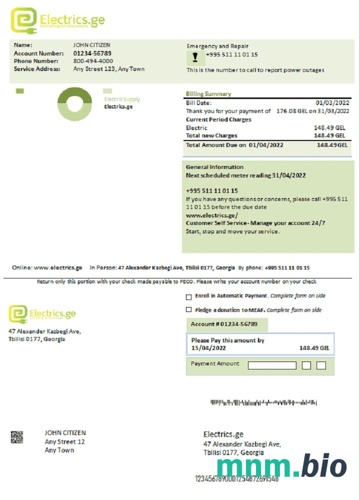 Gruzja Electrics.ge rachunek za prąd